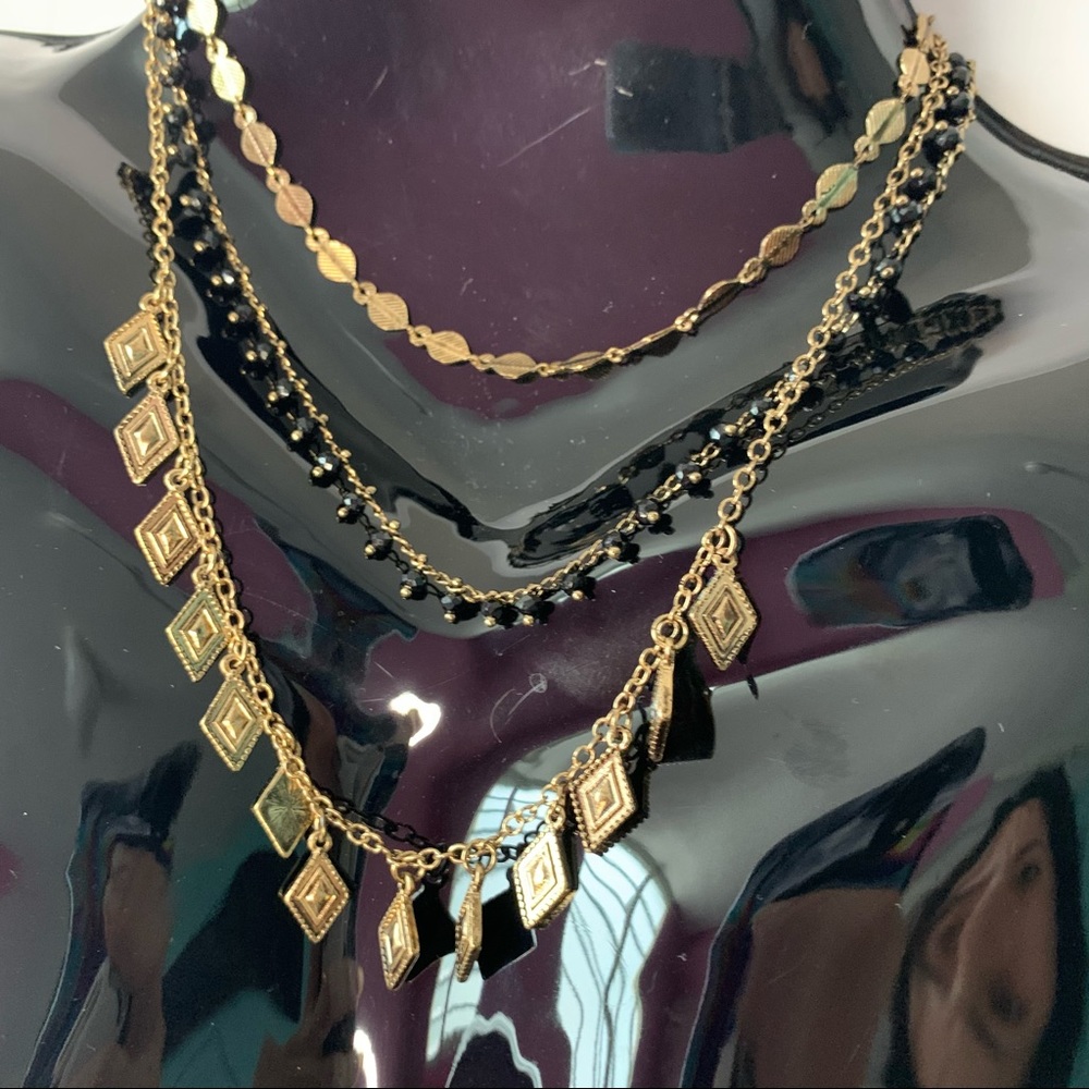 NWT Multi Layer Black And Gold Necklace